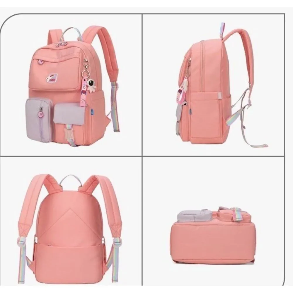 Kids Girls Pink Canvas Backpack School Bag Bottle Pockets Large Insulated NWT